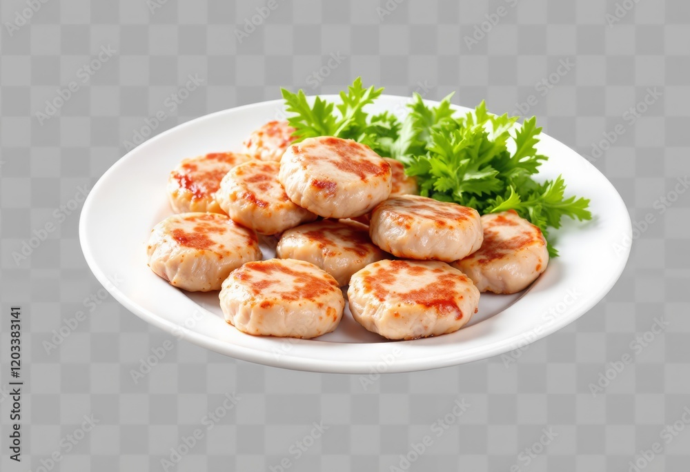 Plate with meat cutlets isolated on a transparent background. Plate with meat cutlets isolated on a transparent background.