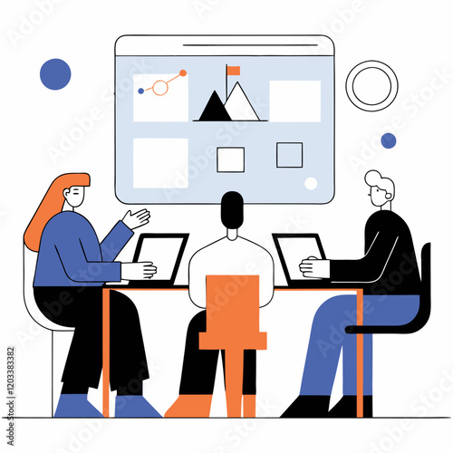 People creating content image. Flat style. Vector illustration