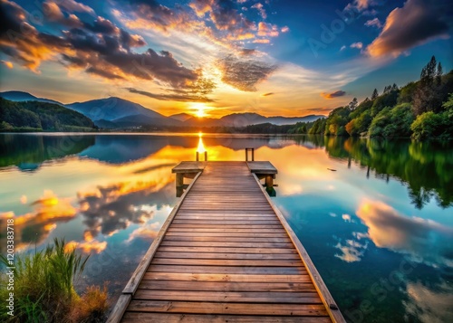 Captivating Piediluco Lake sunset: Italian scenery ablaze in golden hues, a photographer's dream. photo