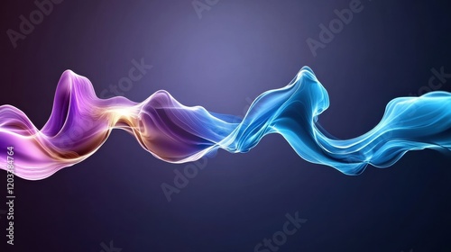 Colorful flowing ribbons of light in purple and blue tones on a gradient background