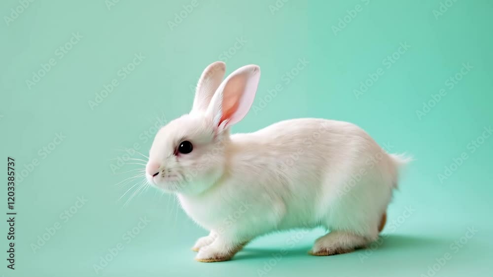 A charming white rabbit is moving on a pastel background, providing ample copy space for text. This adorable video is perfect for easter or spring-themed designs and greeting video cards. A charming white rabbit is moving on a pastel background, providing ample copy space for text. This adorable video is perfect for easter or spring-themed designs and greeting video cards.