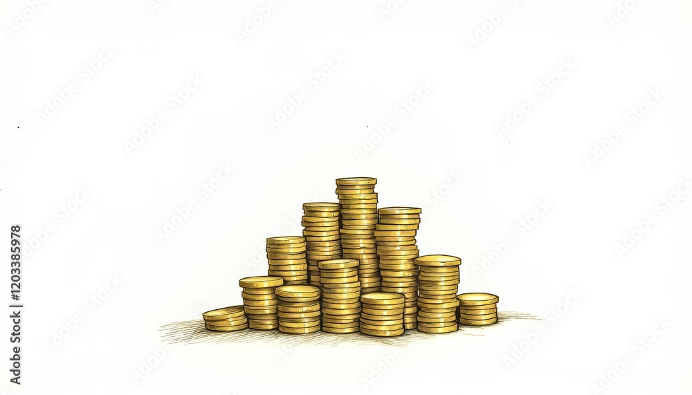 A stacked pile of golden coins showcasing prosperity and financial success. A stacked pile of golden coins showcasing prosperity and financial success.