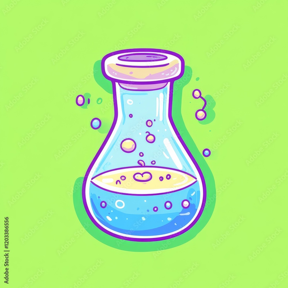 A colorful beaker with bubbling blue liquid set against a vibrant green background, symbolizing science and experimentation. A colorful beaker with bubbling blue liquid set against a vibrant green background, symbolizing science and experimentation.