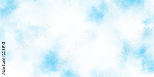 Abstract blue watercolor painted sky background by teal color blue, Abstract blue color clouds background, Vibrant clear blue sky with puffy and blurry natural clear clouds.