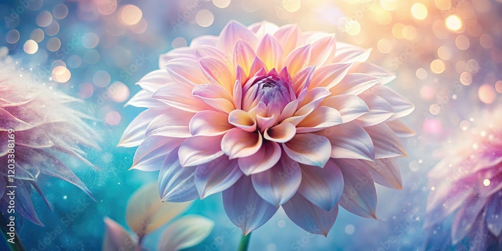 Obraz premium Dreamlike pastel dahlia, AI-generated fantasy bloom, soft hues in surreal papercraft.