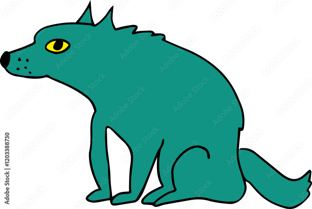thoughtful wolf with yellow eyes sits and looks at camera