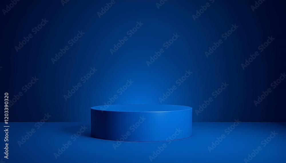 A vibrant blue display pedestal on a deep blue backdrop. A vibrant blue display pedestal on a deep blue backdrop.