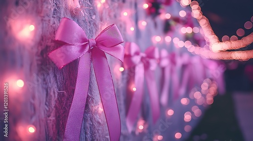 a high-resolution photo of Volunteers decorating a venue for a cancer awareness fundraiser. isolated on color background, photorealistic, ultra-sharp focus, clear details, studio lighting, natural
