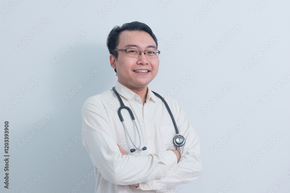 Cheerful Male asian doctor or nurse standing with professional pose. Isolated white background. Medical, healthcare and nurse concept. Cheerful Male asian doctor or nurse standing with professional pose. Isolated white background. Medical, healthcare and nurse concept.