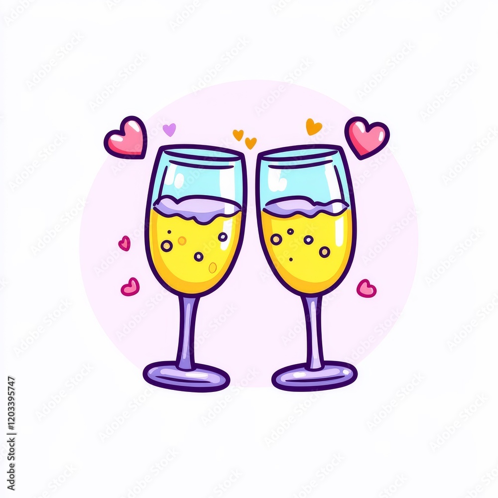 custom made wallpaper toronto digitalTwo cheerful glasses of sparkling drink with hearts, symbolizing celebration and romance.
