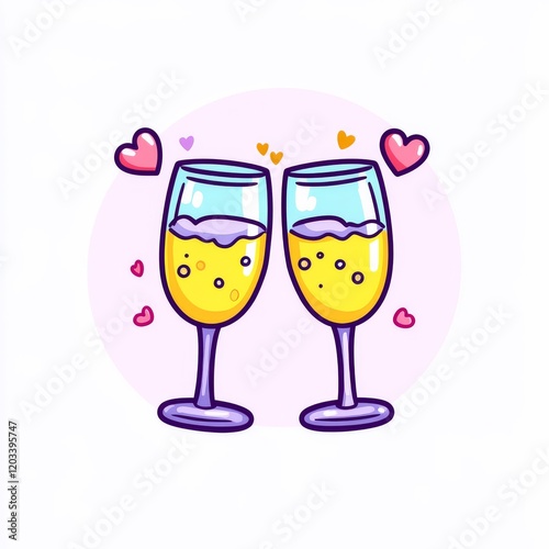 Wallpaper Mural Two cheerful glasses of sparkling drink with hearts, symbolizing celebration and romance. Torontodigital.ca