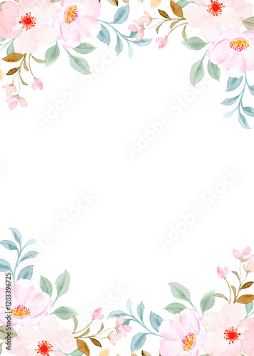 Watercolor flower border for wedding, birthday, card, background, invitation, wallpaper, sticker, decoration etc.