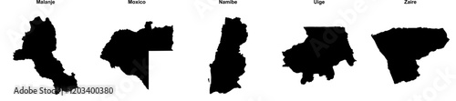 Malanje, Moxico, Namibe, Uige, Zaire outline maps photo