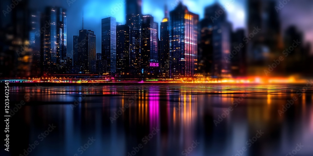 Fototapeta premium Night cityscape reflected in water