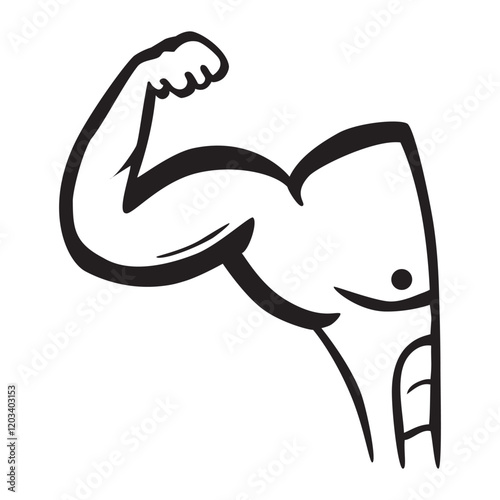 Hand-Drawn Bodybuilder Flexing Arm Simple Vector Sketch Illustration