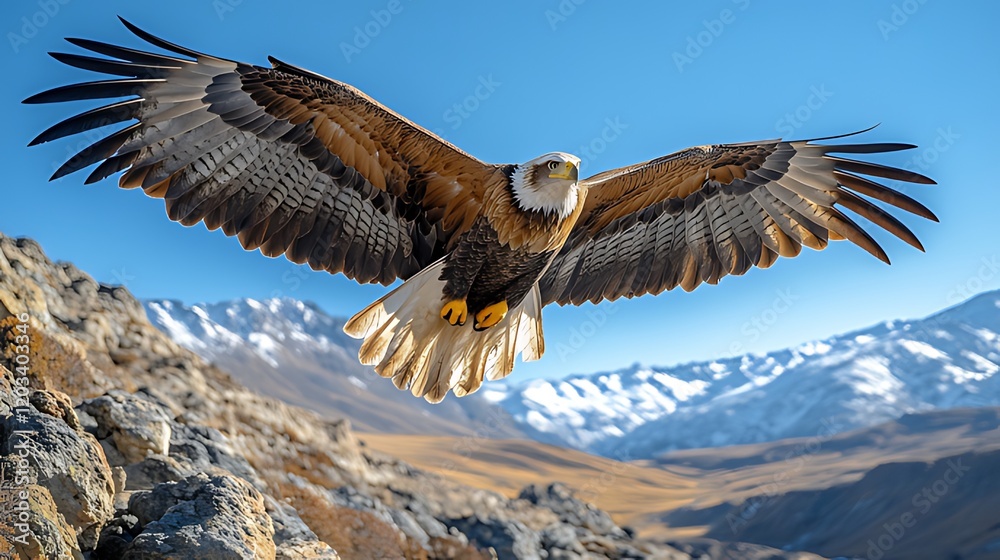 Fototapeta premium Eagle soaring, mountain landscape, wildlife, freedom