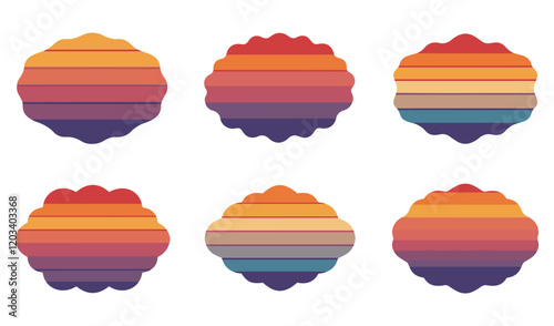 Minimalist Vintage Charm and Nostalgic Summer Scenes 80s Vintage Retro Sunset Set vector Summer  Themes Tropical Vibes Classic Palm Tree sunset vector .Beach Sunset Vector Set. Timeless  of the 80s
