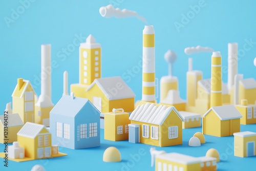 Cute 3D Model of a City with Yellow and Blue Buildings