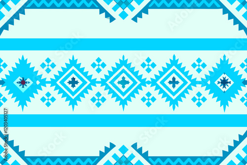 Geometric Textile Patterns: A captivating textile design showcases intricate geometric patterns, repeating across the surface. The design features geometric pattern, diamonds, triangles, lines.