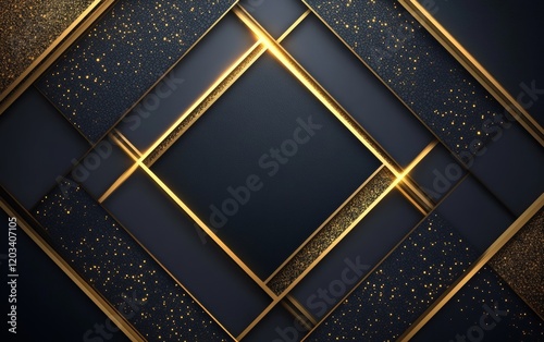 A black and gold striped background with a gold border