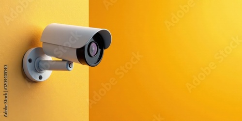 Wallpaper Mural Modern Security Camera Mounted on Yellow Wall A Close-Up View Torontodigital.ca