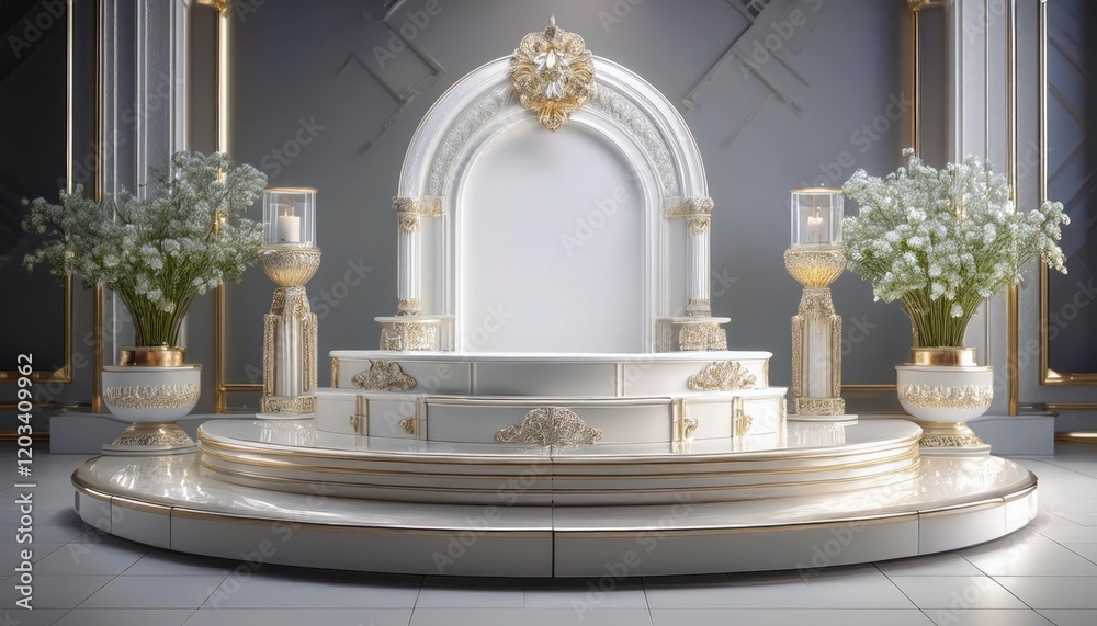 Fototapeta premium Glamorous Glossy White Podium with Intricate Details and Opulent Design