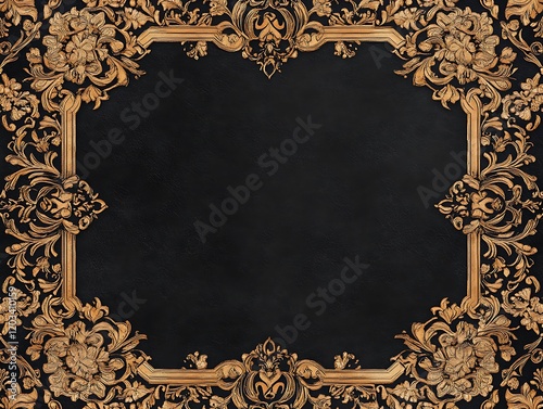Ornate Gold Frame on Black Background Design