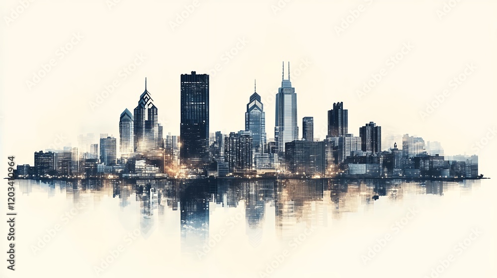 Fototapeta premium Stunning Philadelphia Skyline Cityscape at Night with Water Reflection