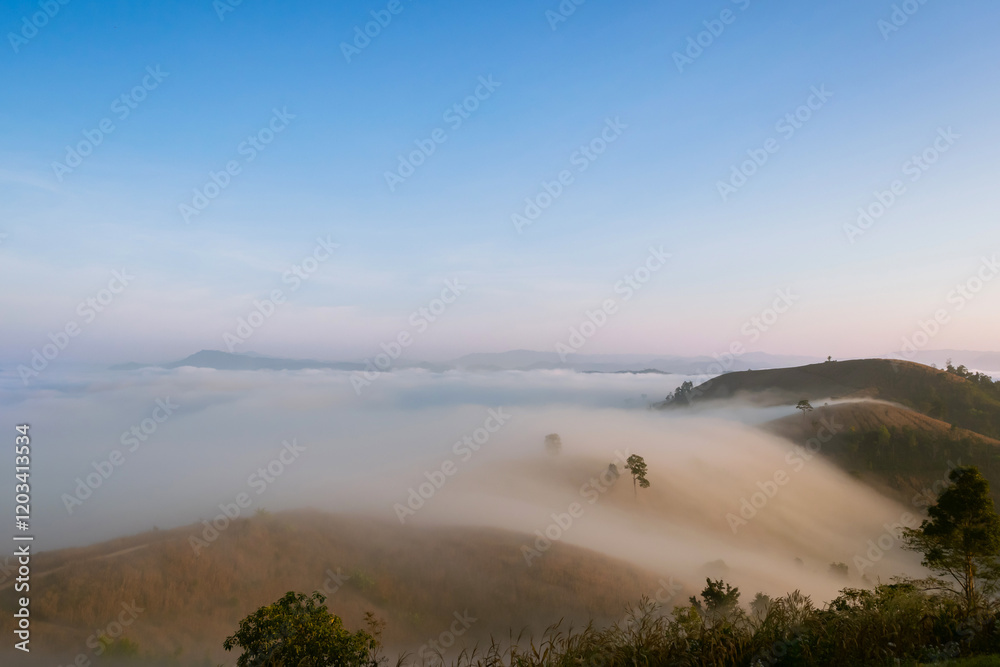 Natural mountains and fog, tourism and relaxation.