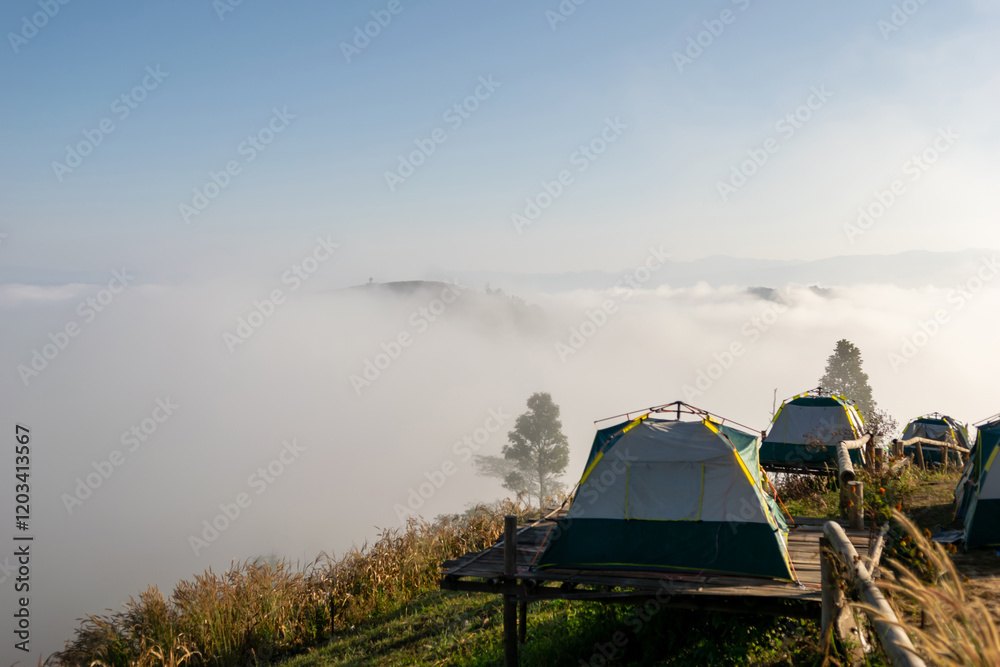 camping in mountain Tents, Travel and Relaxation