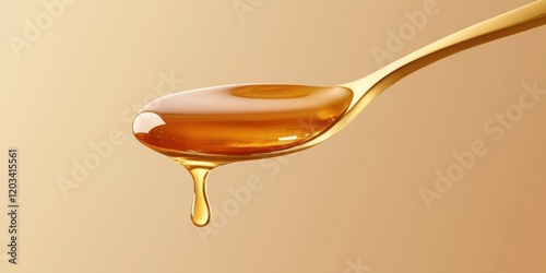 Obraz na płótnie Golden syrup dripping from spoon on beige w salonie