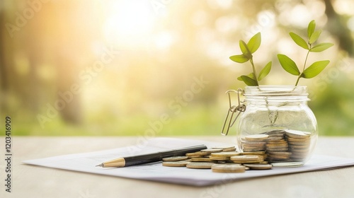 Obraz na płótnie Serene workspace featuring an organized budget planner and pen, promoting money management and positive personal finance habits w salonie