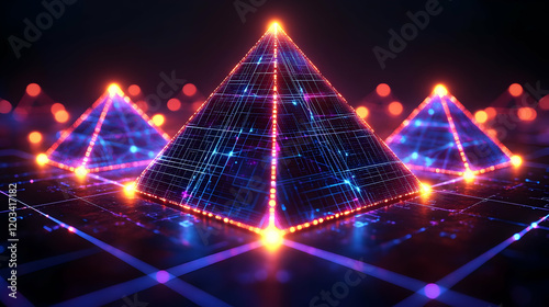 Glowing Neon Pyramids Abstract Digital Art Background