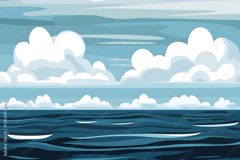 Obraz premium Serene Ocean View with Fluffy Clouds