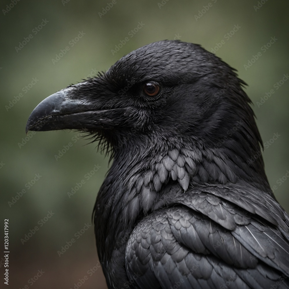 A crow with fluffy, wind-ruffled feathers. A crow with fluffy, wind-ruffled feathers.