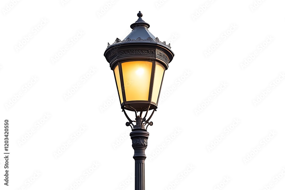 Ornate Black Street Lamp with Warm Light Ornate Black Street Lamp with Warm Light