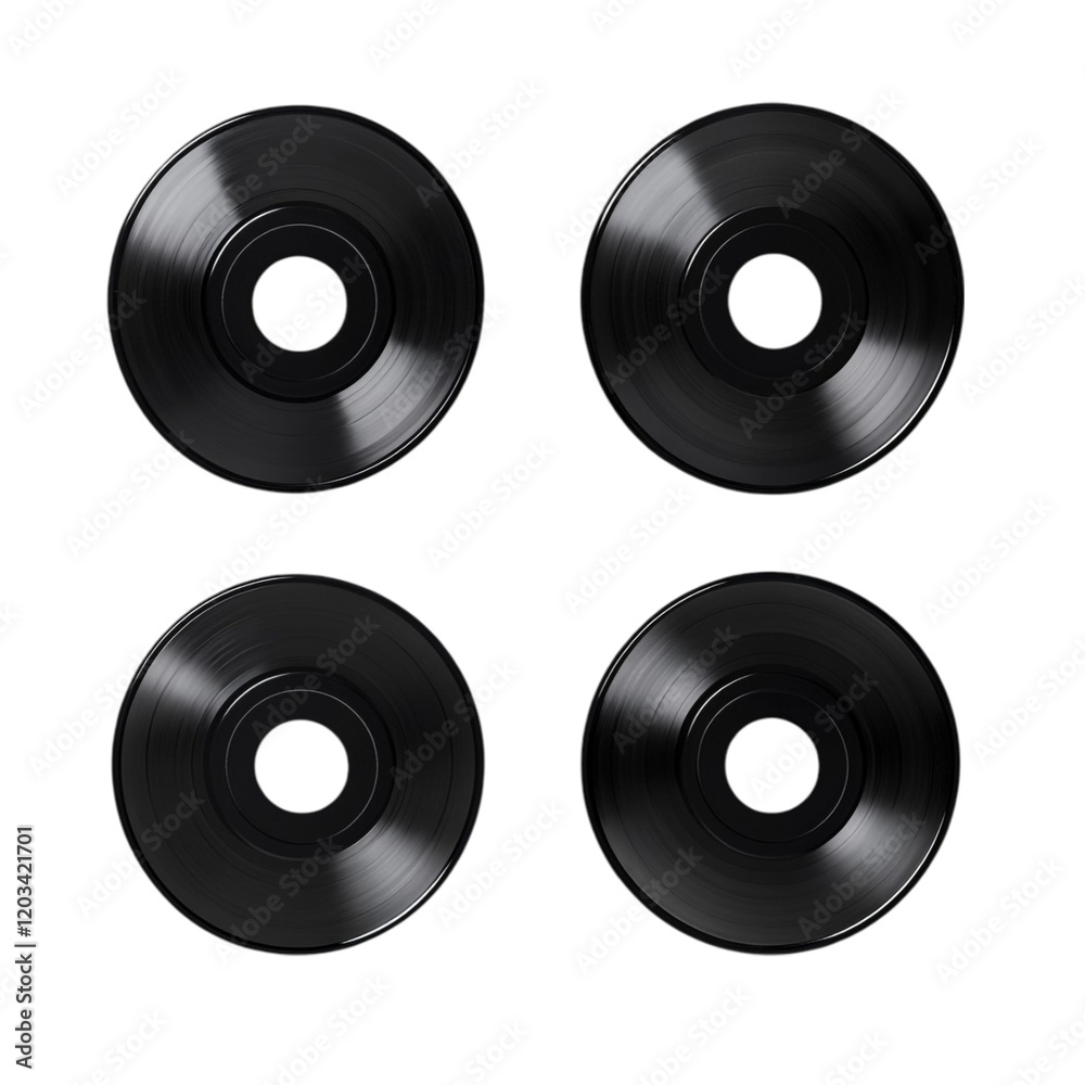 Four Black Vinyl Records Abstract Design Music Background, Four Black Vinyl Records Abstract Design Music Background,