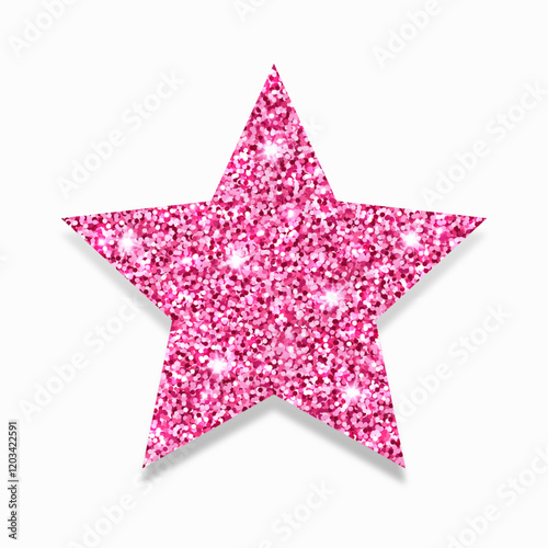 Pink glitter star on white background. Shiny glitter star.	