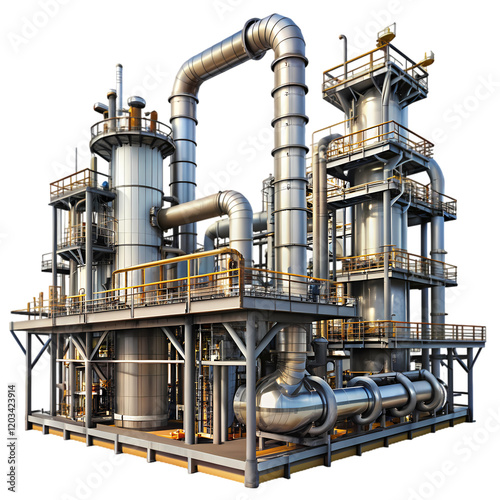 Industrial Refinery Plant Steel Structure Pipes Detailed 3D Model Render oil gas power metal tubes  