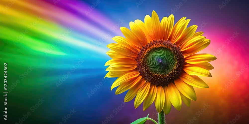 Obraz premium Abstract rainbow sunflower art print: minimalist, modern, colorful, and simple floral design.