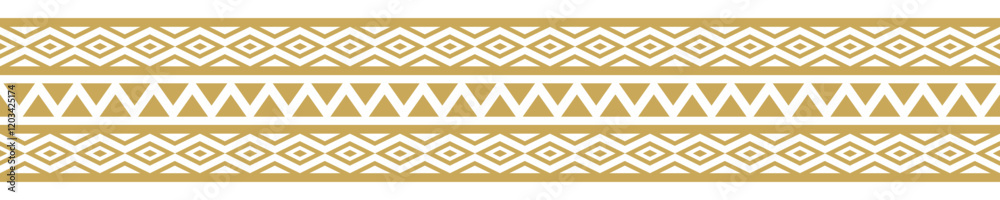 Gold ethnic border ornament. Geometric ethnic oriental seamless pattern. Stripe vector illustration. Native American Mexican African Indian tribal. Design border, textile, fabric, clothing, carpet.
