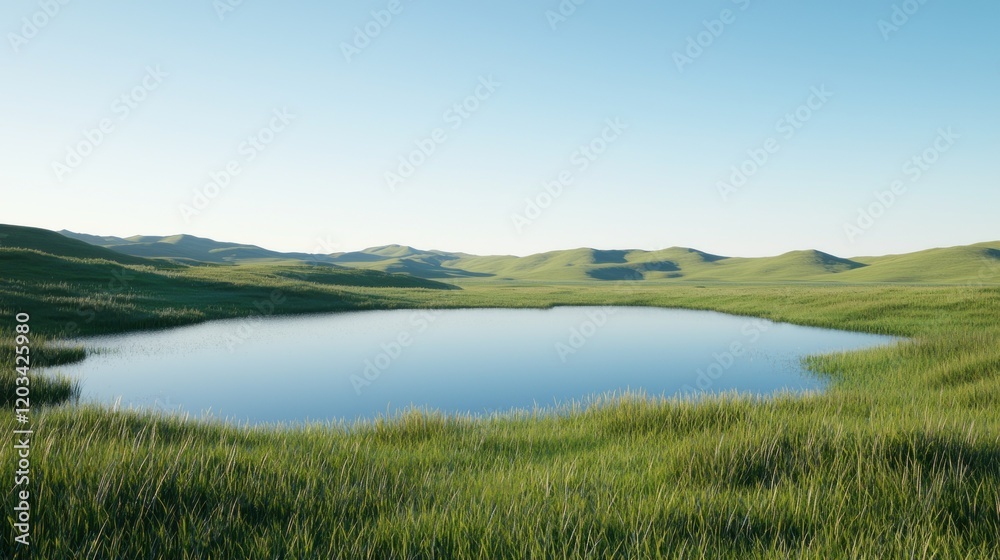 Serene Pond in Grassy Hills Serene Pond in Grassy Hills