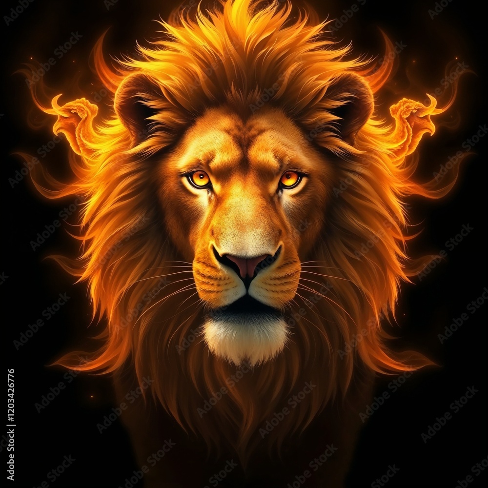 Digital painting of a lion, warm golden light, surreal dreamlike, fantastic composition. Digital painting of a lion, warm golden light, surreal dreamlike, fantastic composition.