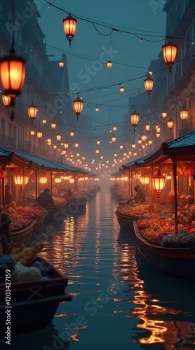 Glowing Goods at a Fantastical Floating Market