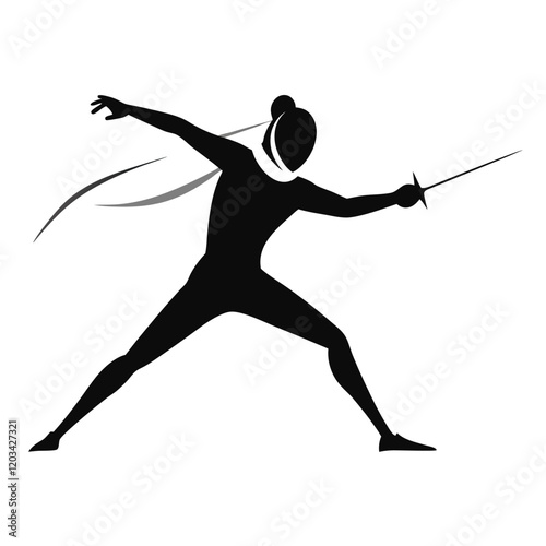 A dynamic vector silhouette of a fencer in a duel stance, poised and ready to engage 