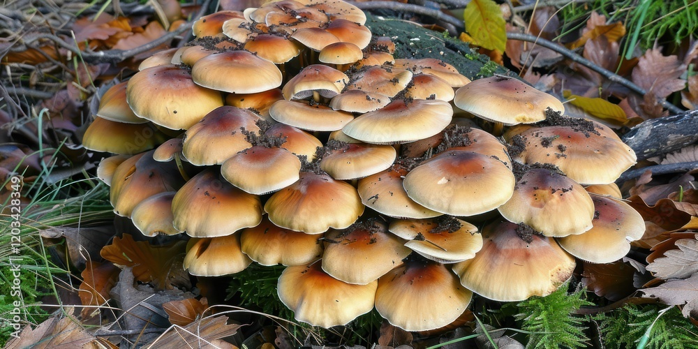 close up shot mushrooms growth on log timber wood in forest tropical moisture wild fungi close up shot mushrooms growth on log timber wood in forest tropical moisture wild fungi