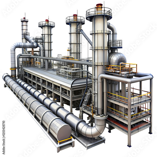 Industrial Plant Refinery Steel Structure Modern Technology Pipes 3d grey metal power model tubes   
