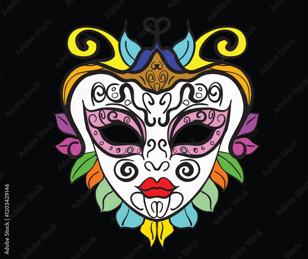 Naklejka premium Colorful venetian carnival mask with floral ornaments