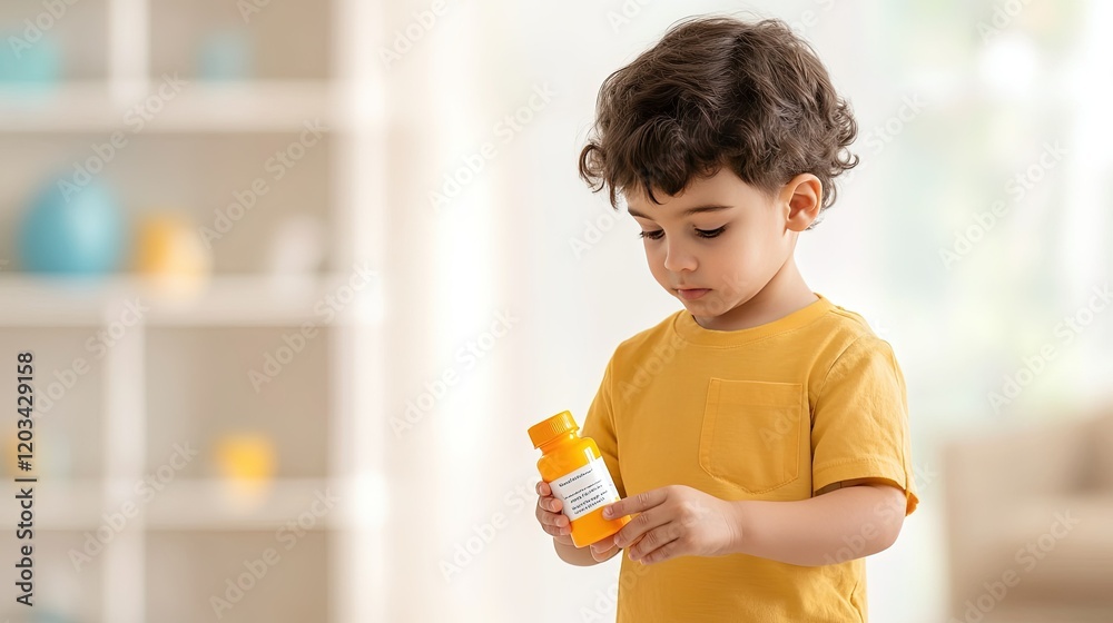 Child engaging in health education, parent reviewing vitamin label, nurturing family atmosphere, promoting safety and wellness at home Child engaging in health education, parent reviewing vitamin label, nurturing family atmosphere, promoting safety and wellness at home