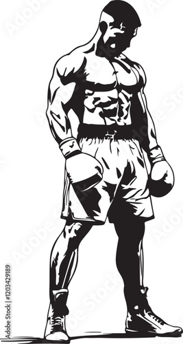 black and white illustration of a boxer